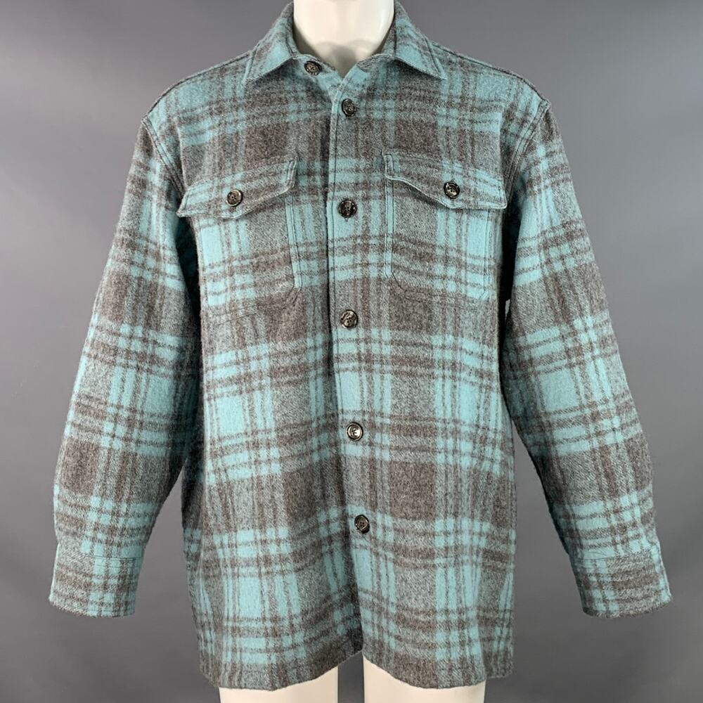 AMI by ALEXANDRE MATTIUSSI Size XS Blue Grey Plaid Oversized Shirt Jacket